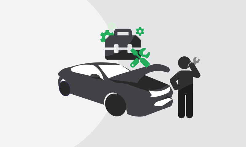 DIY Car Repair & Maintenance Category Image: A stick figure holding a wrench and contemplating how to fix their car.