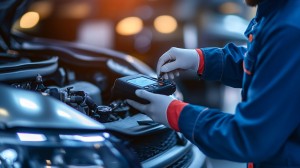 Car Mechanic using a scanner
