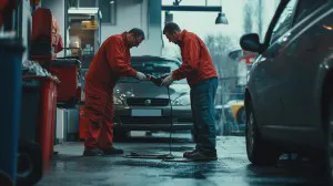 Car Mechanic scanning a vehicle at a city street