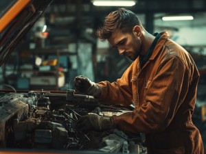 Car Mechanic scanning a vehicle at a repair shop