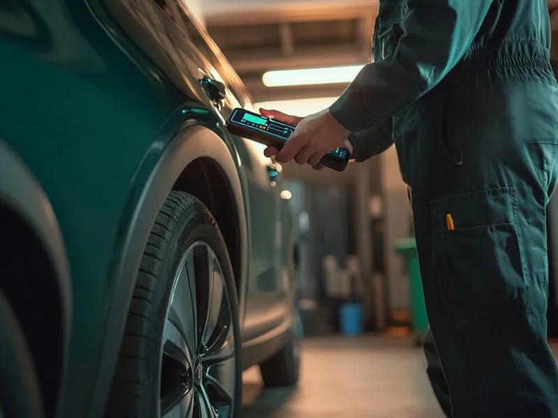 Car Mechanic scanning a vehicle at a repair shop