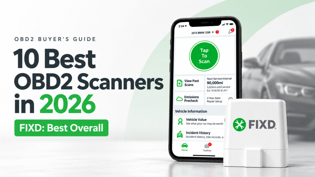 10 best OBD2 scanners in 2026, featuring the FIXD app and sensor as the best overall pick.